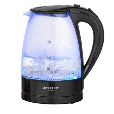 Michelino Wasserkocher Glas 1,7 Liter – mit LED-Beleuchtung und modernen Funktionen, Farbe: Schwarz
