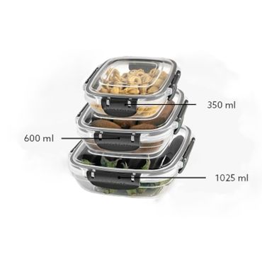 Michelino Nora 3-tlg. Frischhaltedosen-Set Quadratisch, Farbe: Grau