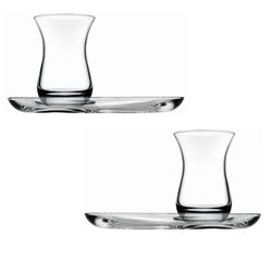 Pasabahce Incebelli Teeset - 4-teilig, Teeglas und Untertasse, 125 ml 