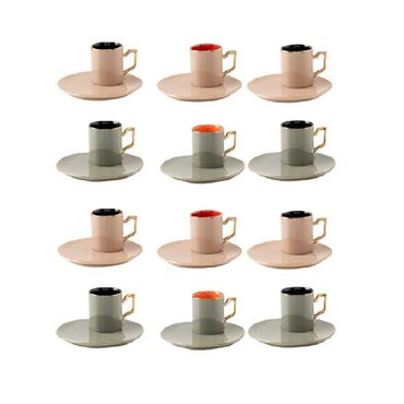 Schäfer 12tlg. Mokka Set 90ml Grau & pink