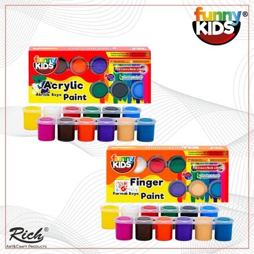 FUNNY KIDS Acrylfarben Set & Fingerfarben Set - 12x25 ml (jeweils 12 Farben) alt-