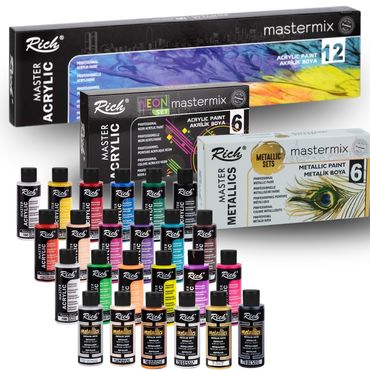 RICH MASTERMIX Acrylfarben 24 Farben Set - 60 ml (Standard, Neon, Metallic) alt-