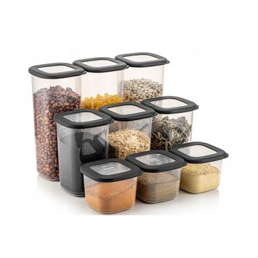 CRALEX Tosca 9-tlg. Set aus quadratischen Lebensmittelbehältern, Farbe: Dark Anthracite