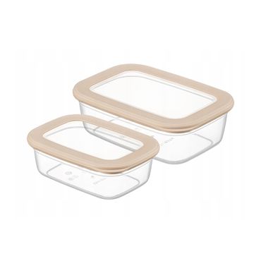 CRALEX Tosca 2-tlg. Set aus rechteckigen Lebensmittelbehältern - Beige, 670 ml und 1200 ml