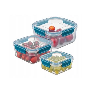 CRALEX Bona Airtight rechteckige Lebensmittelbehälter, 3er-Set (650 ml / 1,25 l / 2,10 l), Farbe: Blau