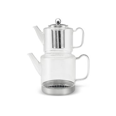 Schäfer Home Harmonie Doppel-Glasteekanne - Induktion, 600 ml / 1,5 l, gerillt , Volumen: 0.6L + 1.5L