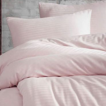 Nordic Schiller Einzelbettbezug-Set mit gestreiften elastischen Laken - 160x220 cm, Knitterresistent, Farbe: Rosa