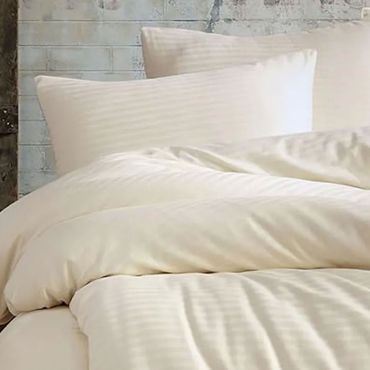 Nordic Schiller Einzelbettbezug-Set mit gestreiften elastischen Laken - 160x220 cm, Knitterresistent, Farbe: Beige