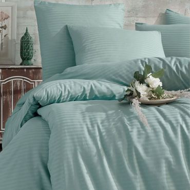 Nordic Schiller Einzelbettbezug-Set mit gestreiften elastischen Laken - 160x220 cm, Knitterresistent, Farbe: Grün