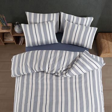Nordic Schiller Bettbezug-Set für Einzelbett Garngefärbt, hypoallergen, 4-teilig, Farbe: Blau
