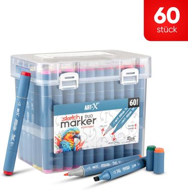 ART-X Doppelspitzen Marker Set - 60 Farben, Alkoholbasiert, Sketch Marker alt-