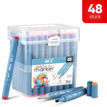 ART-X Doppelspitzen Marker Set - 48 Farben, Alkoholbasiert, Sketch Marker alt-