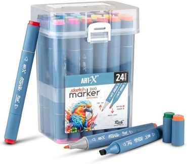 ART-X Doppelspitzen Marker Set - 24 Farben, Alkoholbasiert, Sketch Marker alt-