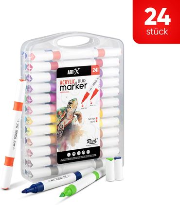 ART-X Acryl Marker Set - 24 Farben, Doppelspitzen, Für Künstler & Hobby alt-