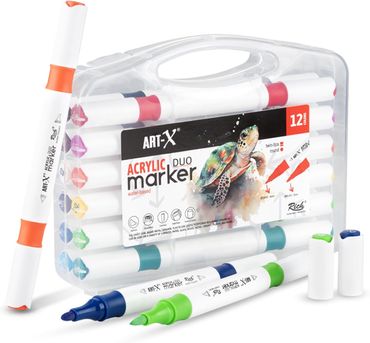 ART-X Acryl Marker Set - 12 Farben, Doppelspitzen, Für Kreative & Künstler alt-