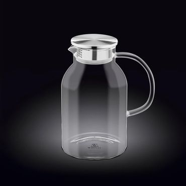 Wilmax Borosilikat Glas Krug mit Edelstahl-Deckel, Volumen: 2100ml