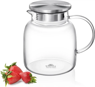 Wilmax Borosilikat Glas Krug mit Edelstahl-Deckel, Volumen: 1000ml