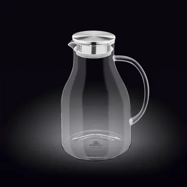 Wilmax Borosilikat Glas Krug mit Edelstahl-Deckel, Volumen: 2500ml