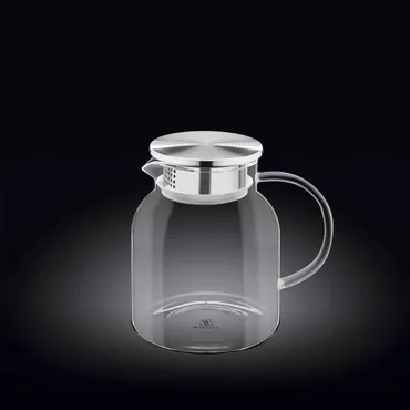Wilmax Borosilikat Glas Krug mit Edelstahl-Deckel, Volumen: 1000ml