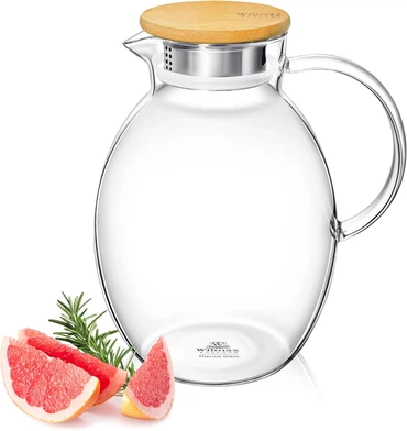 Wilmax Borosilikat Glas Krug mit Bambusdeckel, Volumen: 2400ml