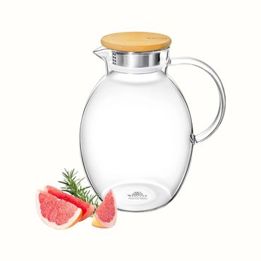 Wilmax Karaffe 1900 ml Thermoglas mit Bambusdeckel Transparent WL-888216/A, Volumen: 2400ml