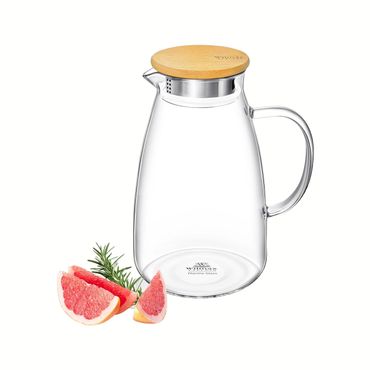 Wilmax Karaffe 1900 ml Thermoglas mit Bambusdeckel Transparent WL-888216/A, Volumen: 1900ml