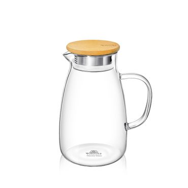 Wilmax Borosilikat Glas Krug mit Bambusdeckel, Volumen: 1500ml
