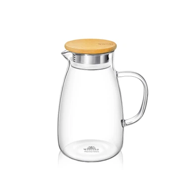Wilmax Borosilikat Glas Krug mit Bambusdeckel, Volumen: 1500ml