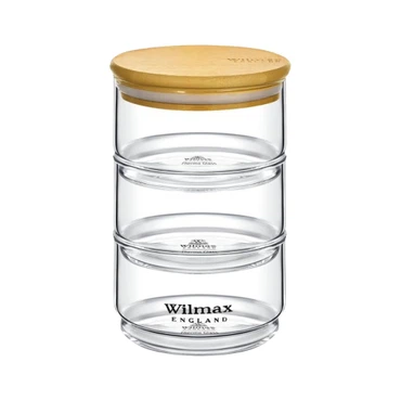 Wilmax 3-stufiges Vorratsglas, 12 x 20 cm, Thermo-Glas & Bambusdeckel