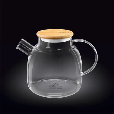 Wilmax Teekanne mit Bambusdeckel, 1200 ml, Glas