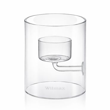 Wilmax Teelichthalter aus Glas für 1 Teelicht, 9 cm