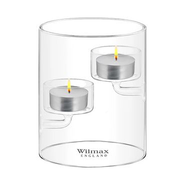 Wilmax Kerzenhalter für 2 Teelichter 12 cm Thermo-Glas