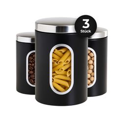 Michelino Marie Vorratsdosen 3er Set - 1L, 1.5L, 2.5L Vorratsgläser / Schwarz