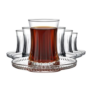 Pasabahce Elysia Teeset - 6 Teegläser mit Untertassen, 12-tlg. Set, 170ml