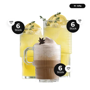 LAV Helen Gläser Set - Longdrink & Teegläser, 18-teilig (270ml, 400ml, 515ml)