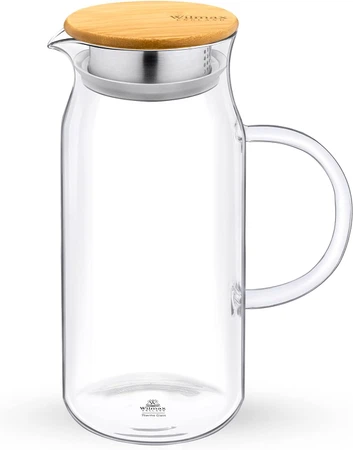 Wilmax Borosilikat Glas Krug mit Bambusdeckel