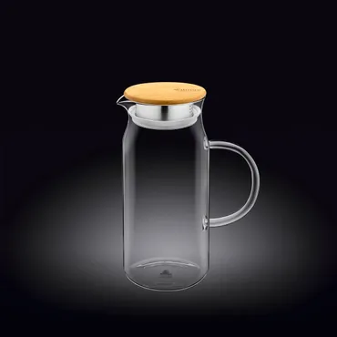 Wilmax Borosilikat Glas Krug mit Bambusdeckel, Volumen: 1000ml