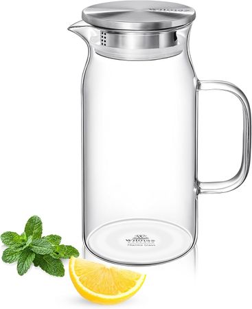 Wilmax Borosilikat Glas Krug mit Edelstahl-Deckel, Volumen: 1000ml