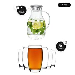 Wilmax Glaskrug 2,5 L mit Edelstahl-Deckel & LAV Longdrinkgläser 6er Set