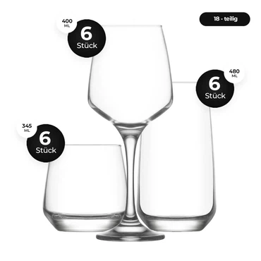 LAV Softdrink-Wasser-Set mit Fuß aus Glas-18-teiliges