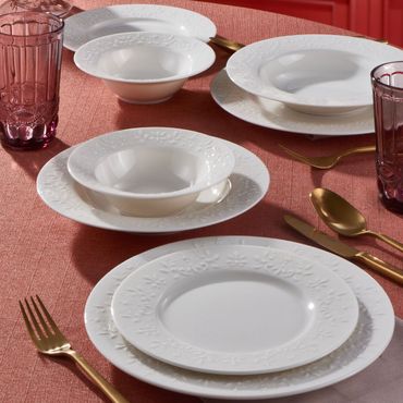 GÜRAL Dilruba creme Tafelservice, 24-tlg., 6 Personen, Porzellan, mit Reliefmuster