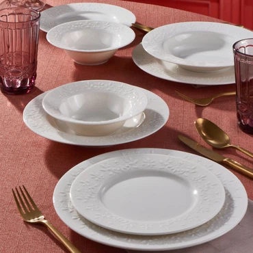 GÜRAL Dilruba creme Tafelservice, 24-tlg., 6 Personen, Porzellan, mit Reliefmuster