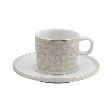 GÜRAL Mental Kaffee-Set, 4-tlg, Porzellan, Weiß mit braunem Dekor, 100ml