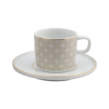 GÜRAL Mental Kaffee-Set, 4-tlg, Porzellan, Weiß mit braunem Dekor, 100ml