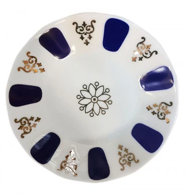 GÜRAL Acem Teeteller mit Orientalischem Muster – Blau & Gold, Porzellan, Ø10cm