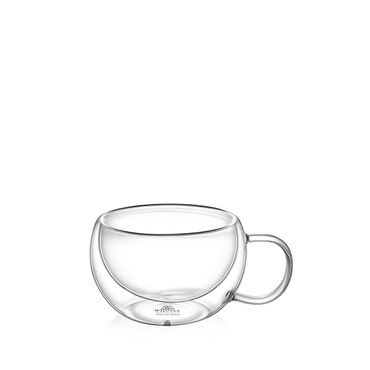 Wilmax Doppelwandige Thermoglas-Tasse mit Henkel, Volumen: 400ml