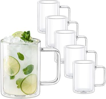 Wilmax Doppelwandiger Thermoglas-Becher mit Henkel – 400 ml (13 fl oz), Volumen: 400ml