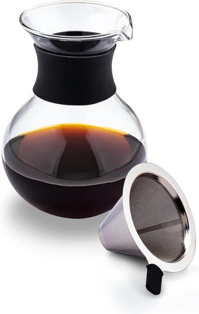 Wilmax Kaffee-Karaffe aus Thermoglas mit Edelstahlfilter & Silikonmanschette – 950 ml (32 fl oz), Volumen: 950ml