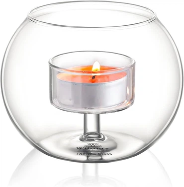 Wilmax Teelichthalter aus Thermoglas – für 1 Teelicht, 10 × 8 cm, Durchmesser: 10cm