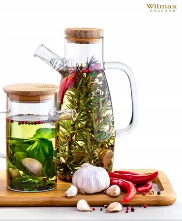 Wilmax Ölflasche aus Glas mit Ausgießer & Holzdeckel – 900 ml (30 fl oz), Volumen: 900ml